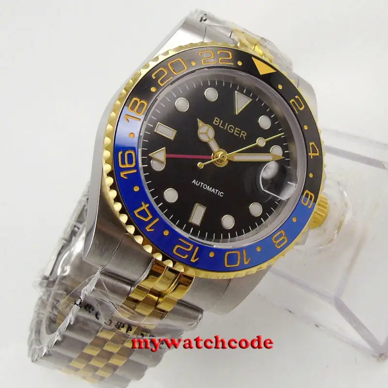 Автоматические Мужские часы с черным циферблатом 40 мм функция gmt|Механические