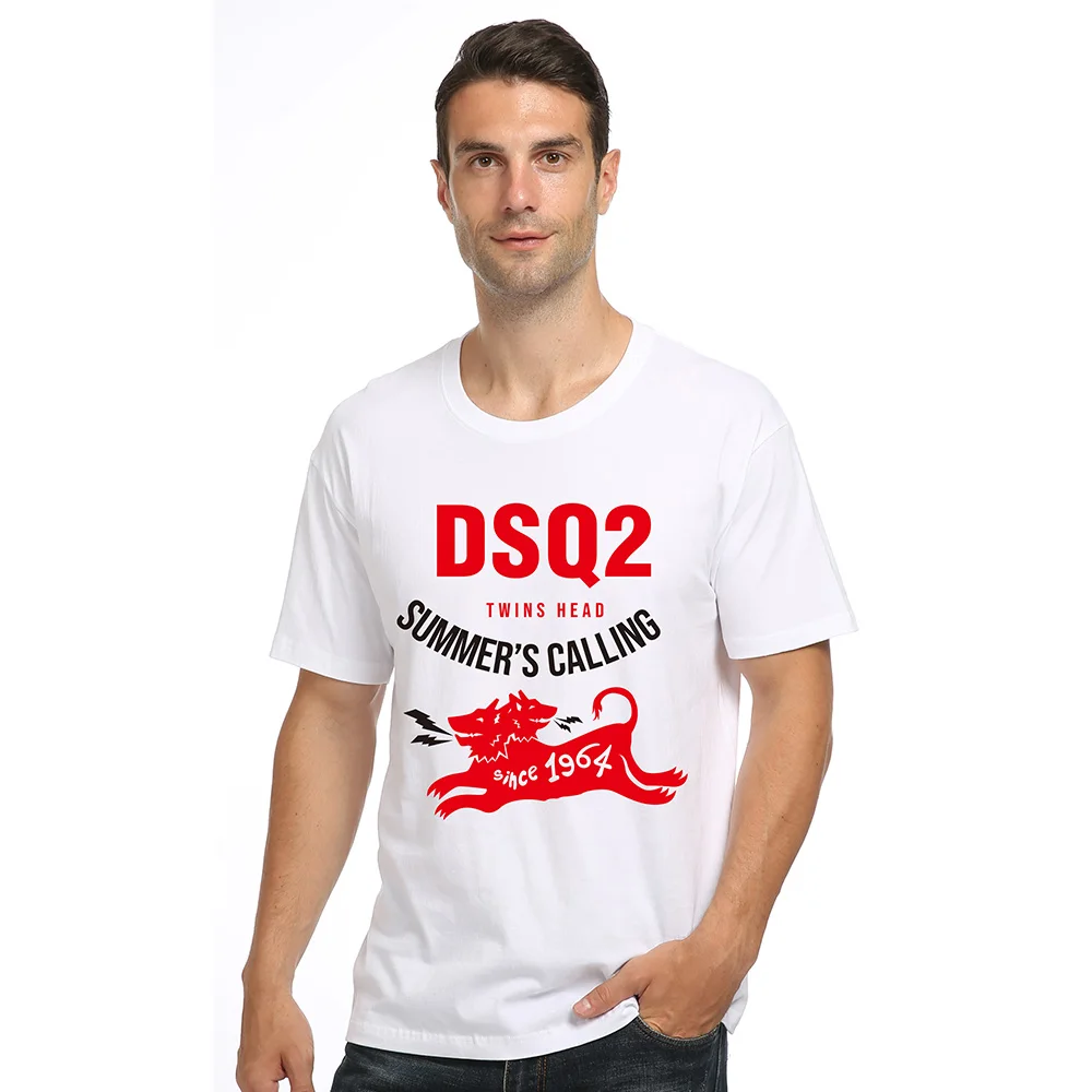 

Летняя мужская хлопковая Спортивная футболка DSQ2 twins head с принтом вызова, удобные поглощающие Пот Рубашки с коротким рукавом и круглым вырезом