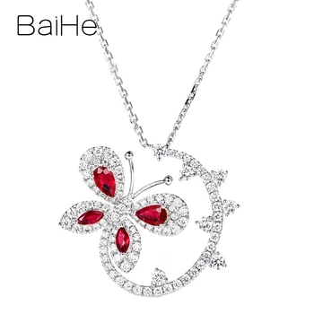 شراءBAIHE الصلبة 18K الذهب الأبيض 0.50ct لا تشوبه شائبة الطبيعية روبيس الماس الزفاف العصرية الجميلة مجوهرات جميلة فراشة القلائد