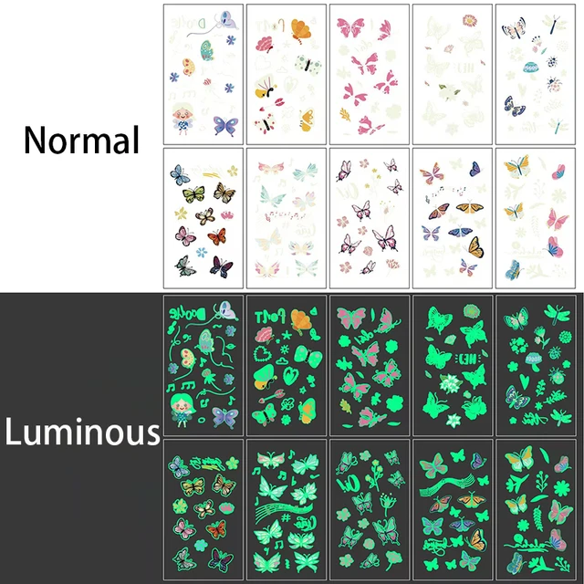 10pcs/lot Luminous Tattoo Face Temporary Girl Boys Child Body Arm Sticker Fake Small Flower Kids transfer Tattoos for Children E
