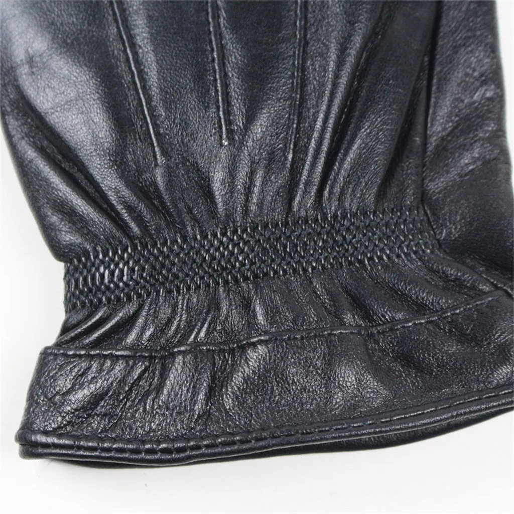 Leather Warm Thermal Lined Wrist Strap Gloves Men Winter Touch Screen Mittens Windproof Sports Fitness Outdoor Skiing Glove#LR3