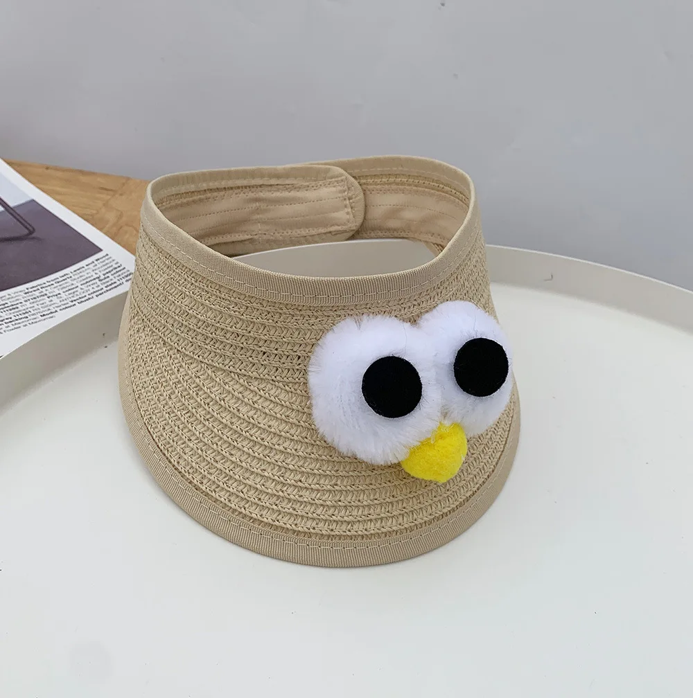 Baby Summer Hat Straw Visor Cap Cute Cartoon Big Eye Adjustable Baby Girls Sun Hats For Kids Infant Newborn Boys Beach Caps 1-6Y crochet baby accessories