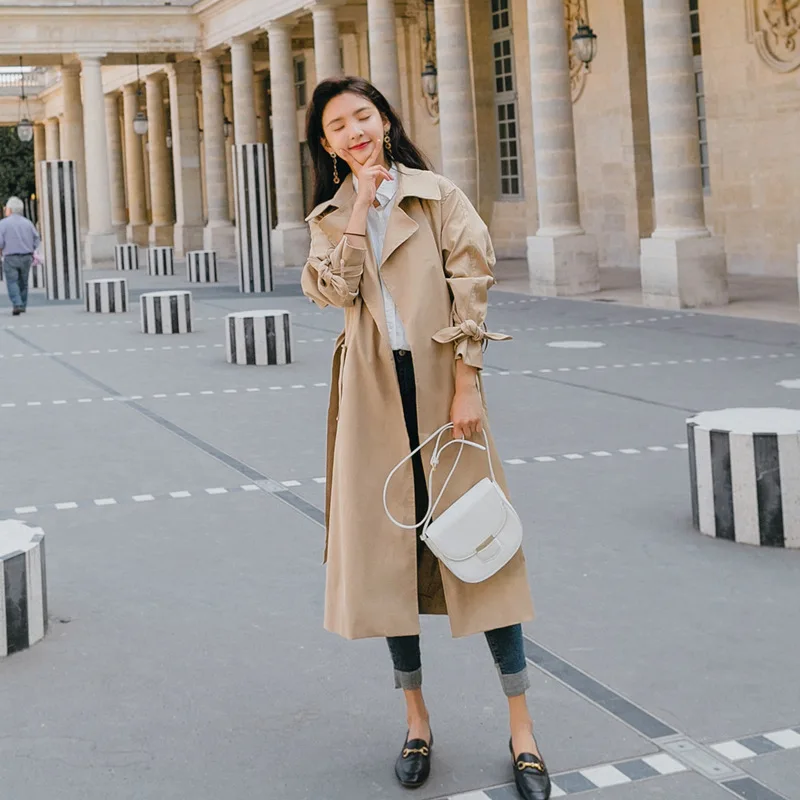 

2019 Spring New Style Belt Profile Trench Coat Mid-length Waist Korean-style Coat