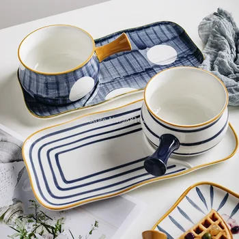 

Creative Japanese Style One Person Tablewares Single Person Breakfast Plate Set Bowls Ceramic Salad Bowl Dessert Bowl