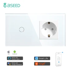 

Bseed Mvava Wifi Touch Switch With Normal EU Socket Plug Without Wifi White Black Gold Crystal Glass Panel Smart Switch Only