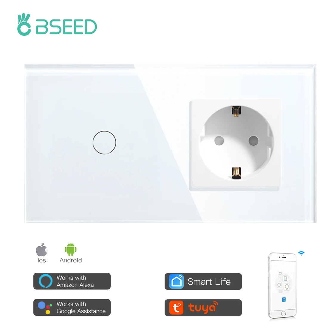 Сенсорный переключатель Bseed Mvava с обычной розеткой европейского стандарта без Wi-Fi