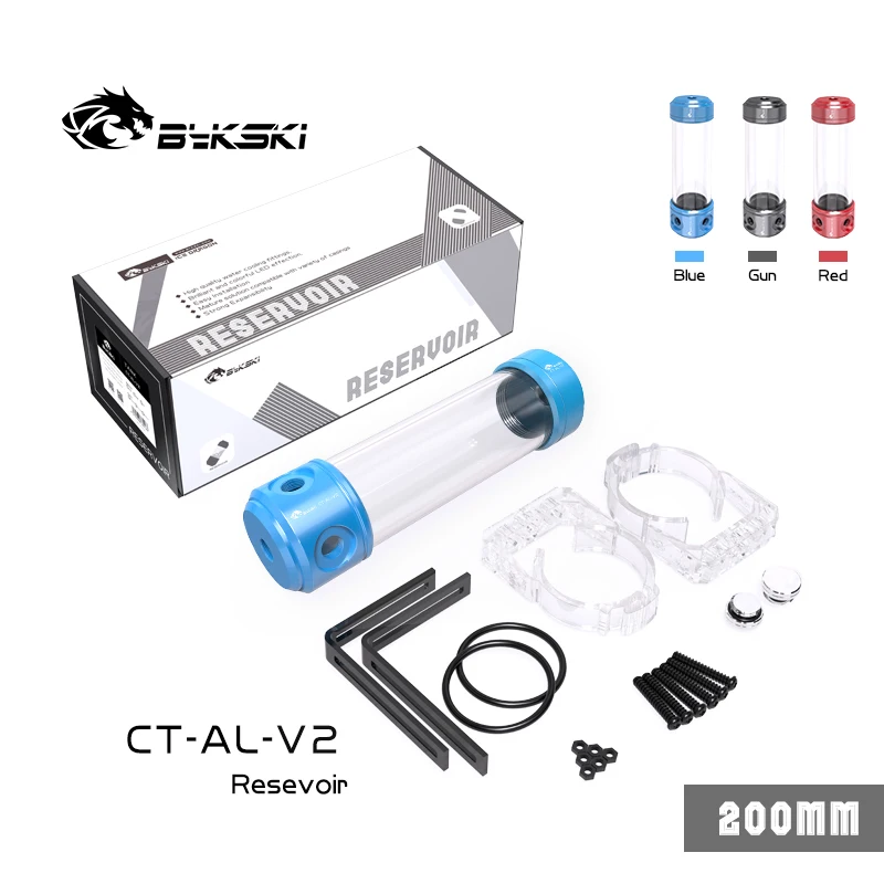 Bykski Ct-al-v2 Vermelho Azul Arma Reservatório 150 200 260 mm Comprimento Acrílico Tanque de Água de Alumínio Capa Transperant Outlets Refrigerador de Água - Imagem 4
