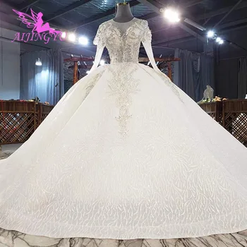 شراءAIJINGYU فساتين زفاف دانتيل الثياب الصين Frocks الأبيض اللؤلؤ الغربي ثوب الزفاف 2021 رداء الزفاف الطويل