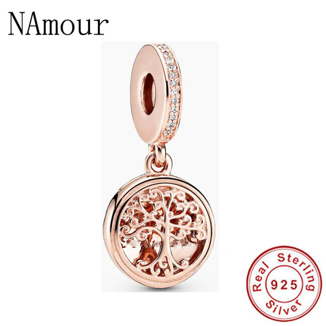 925 Sterling Silver Beads Charm Rose Gold Mother Son Family Tree  Charms Fit Original Pandora Bracelets Women Jewelry