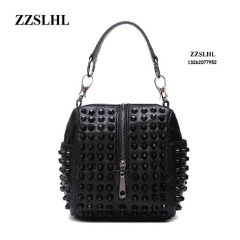 

ZZSLHL Women Mini Handbags High Quality Genuine Leather Handbags Rivet Design Fashion Shoulder Bags Women Messenger Bags
