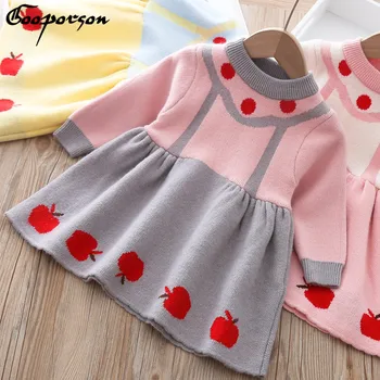 

Gooporson Knit Sweater Dress Fall Apple Embroidery Long Sleeve Princess Dress Vestidos Christmas Costume Baby Girls Dresses