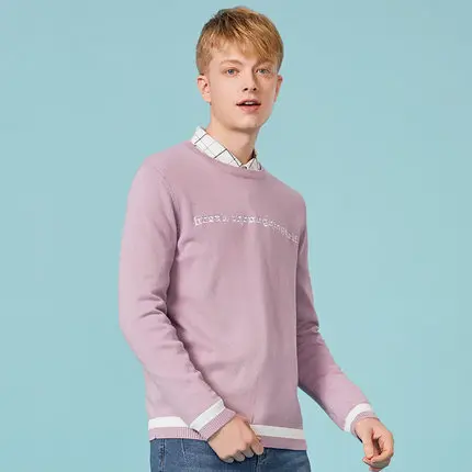 SEMIR свитер мужской Осень приталенный однотонный вязаный свитер мужской размера плюс пуловеры брендовая одежда - Цвет: pink