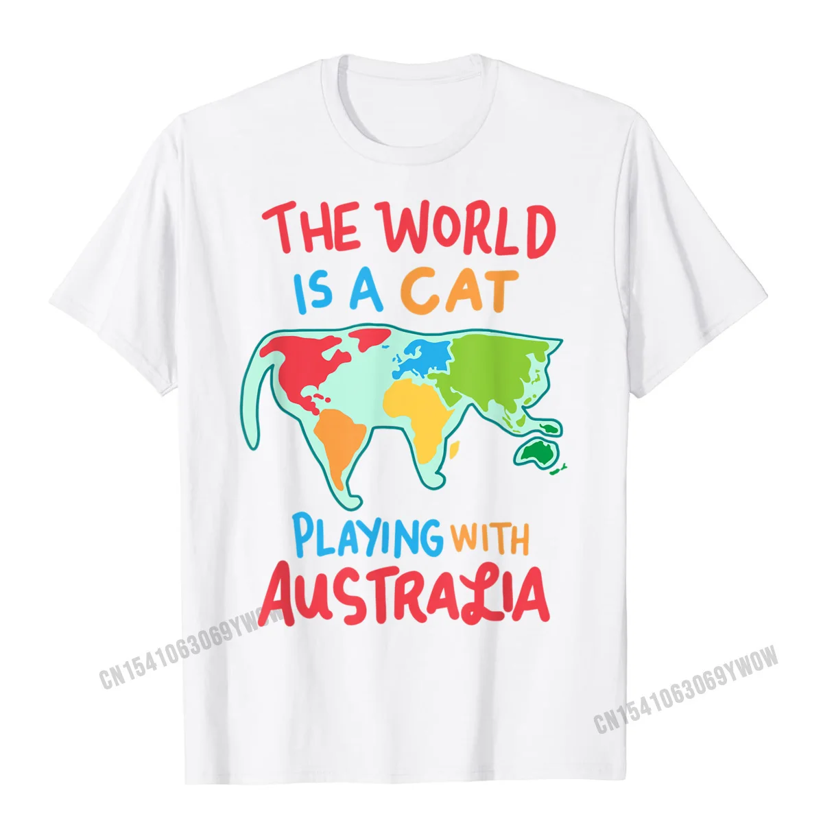 Personalized Casual Tops Tees Short Sleeve for Male Pure Cotton Lovers Day O-Neck T Shirts Summer Tees On Sale The World Is A Cat Playing With Australia T-Shirt__1010 white