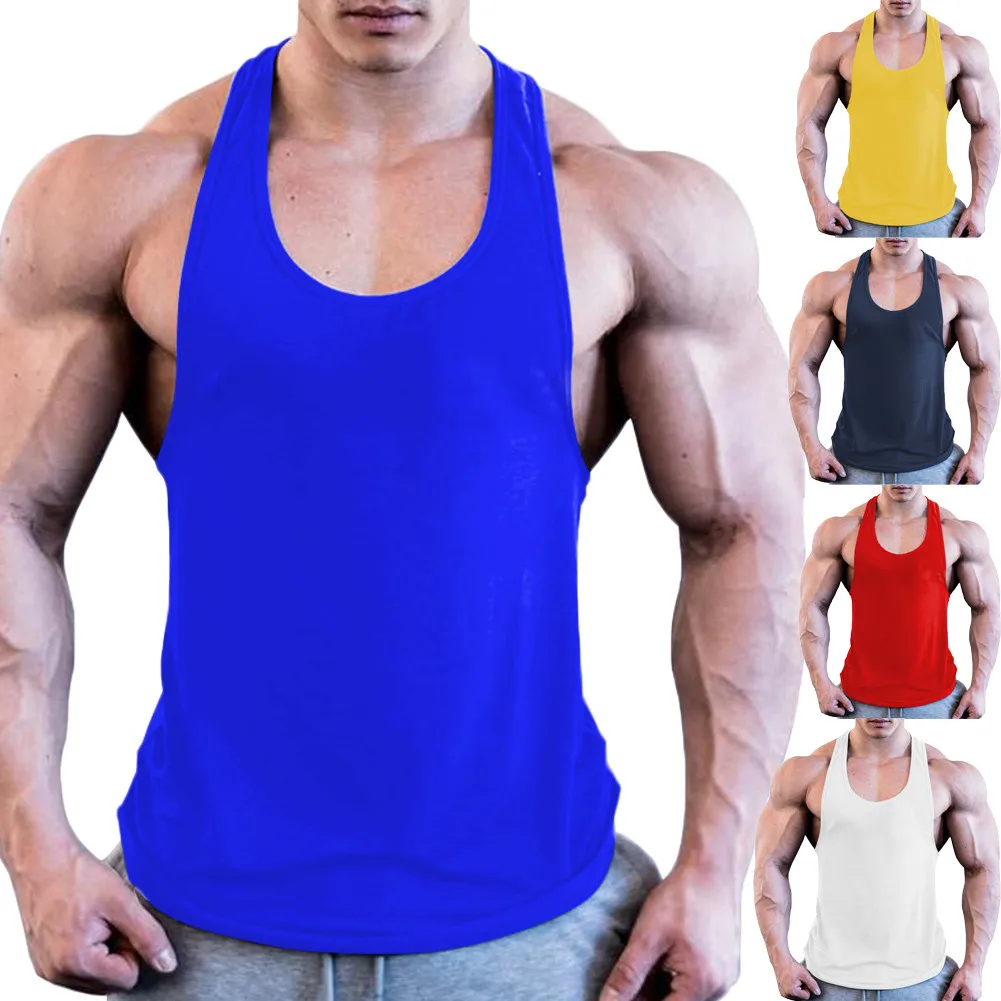 Summer Men Casual Sleeveless Loose Gym Muscle Shirt Tank Top Sports Bodybuilding Fitness Athletic Vest Singlets