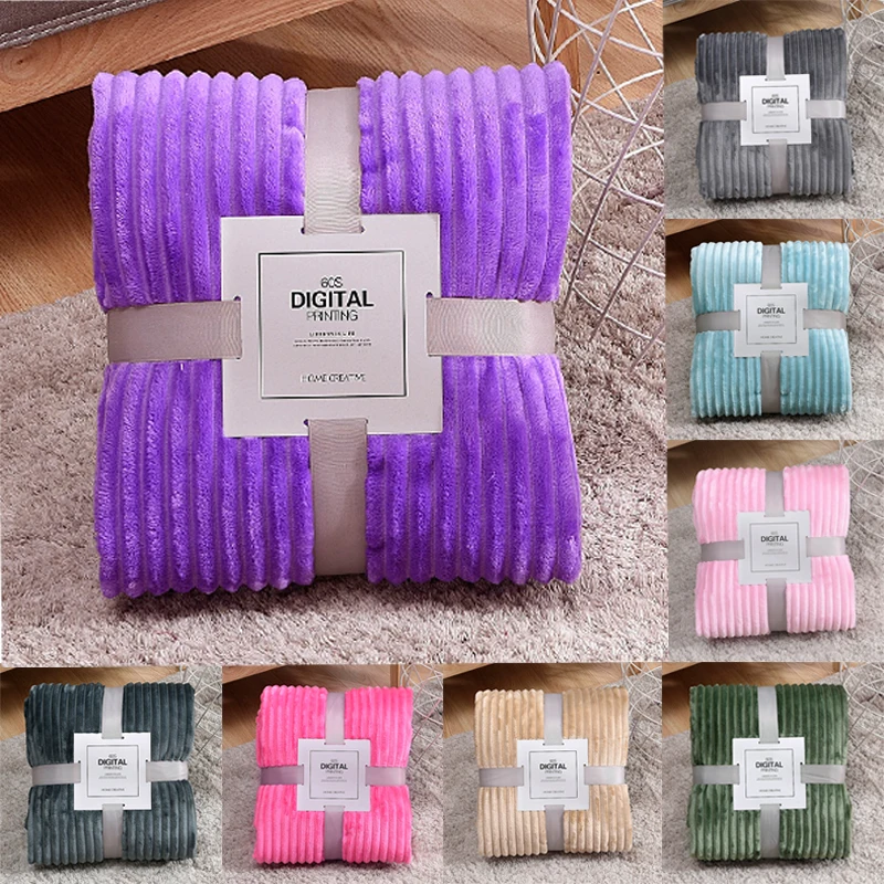 

Solid Striped Throw Blanket Flannel Fleece Super Soft Blankets Winter Warm Fluffy Bed Linen Bedspread For Sofa Bedroom Decor
