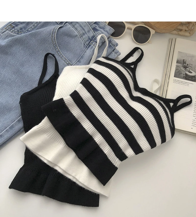 Sport Fashion (e White Black)knitted Camis For Woman Tops For Women Stripes  Crop Tops Built In Bra Spaghetti Strap Camisole Female Tank 2022  Droppshipping WEF @ Best Price Online