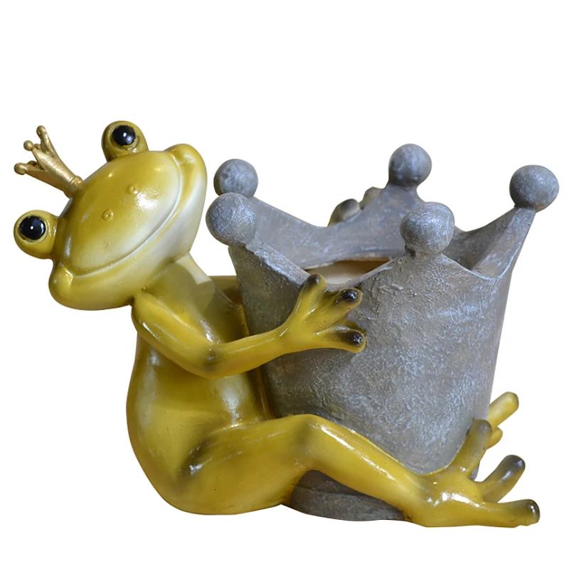 Crown Frog Resin Flower Pot Animal Sculpture Decoration Desktop Flower Arrangement Container Garden Micro Landscape Potted - Цвет: A