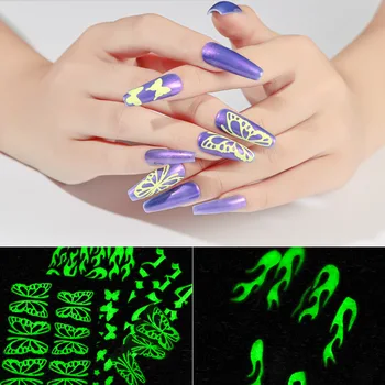 

6 Sheet Glow in Darkness Nail Art Sticker Decal Vivid 3D Butterfly Numbers Design Luminous Decorations Nail Polish Art