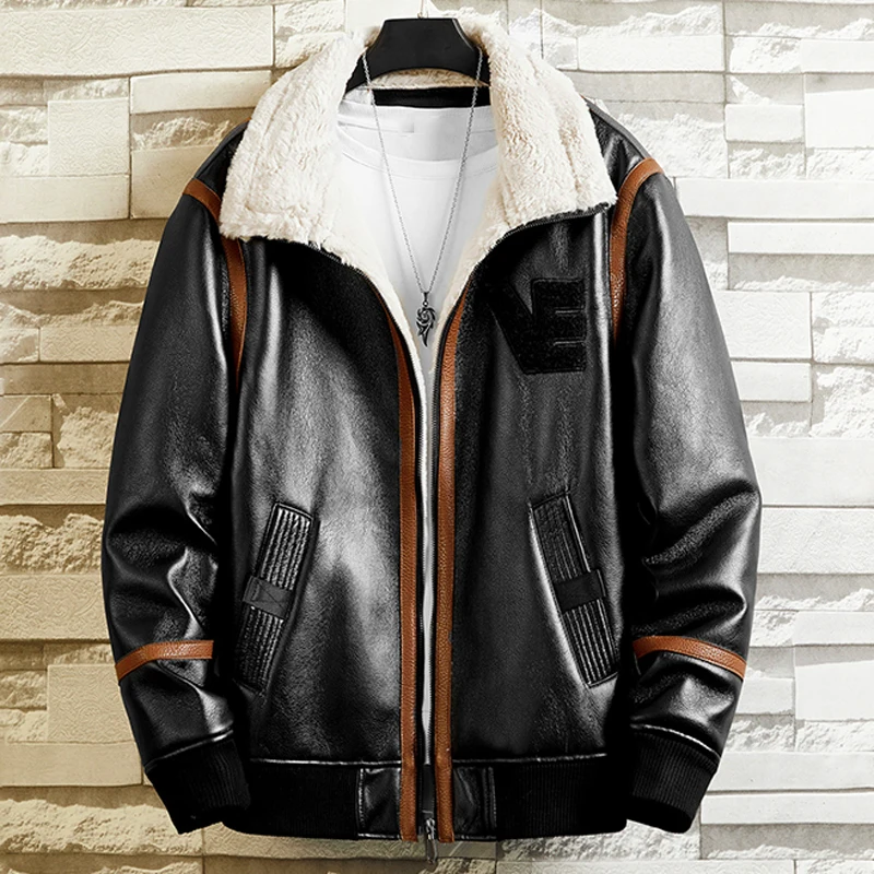 Autumn Winter Faux Fur Coats Mans Leather Jackets Brand Clothing 4XL European and American Overcoats Automotive Streetwear B786 | Мужская