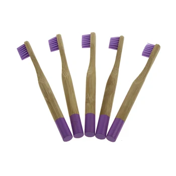 

5Pcs/Set Round Handle Oral Care Tools Purple Bristle Kid Child Natural Bamboo Toothbrushes Kit With Recycled Box