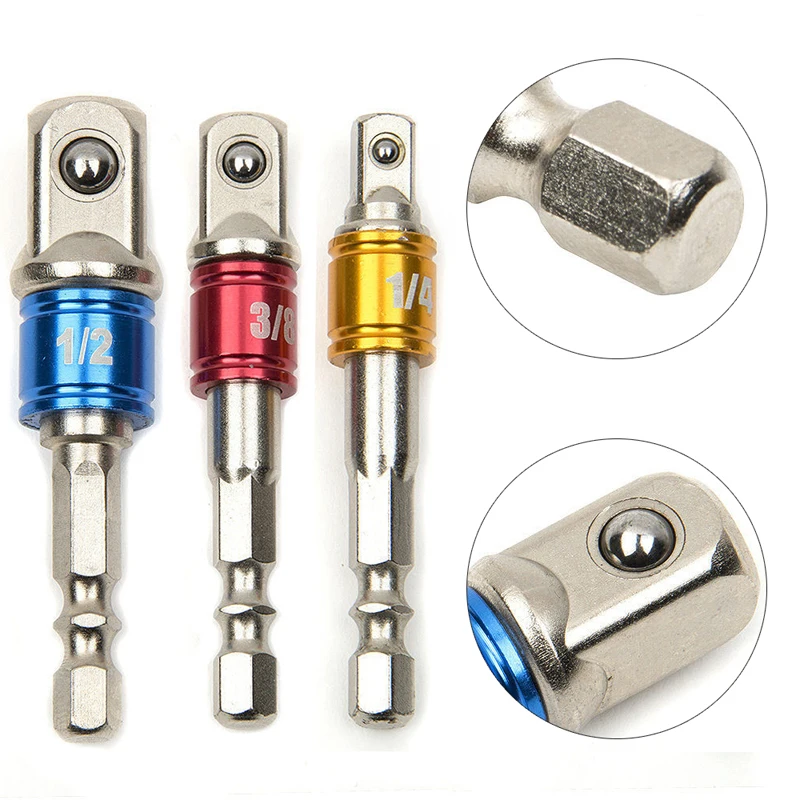 DWZ  3pcs 1/4 3/8 1/2 Hex Drive Bit Power Drill Socket Driver Extension Adapter