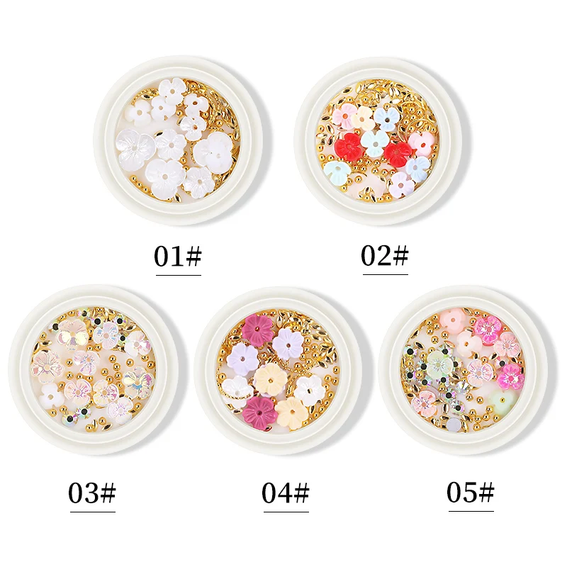 Mixed Styles Shell Flower Gold Rivets Beads Nail Tips Decoration for Nail Art Rhinestones Decal Accessories DIY Manicure Tools