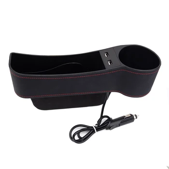 

Black Right Side Seat Slit Pocket Crevice Storage Organizer Box with 2USB Port Universal