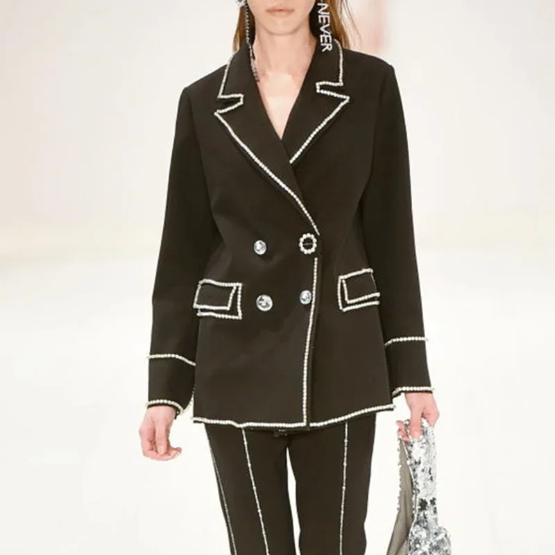 Блейзер Feminino с бриллиантами, бисером, двубортный длинный толстый костюм, блейзер для женщин, Осень-зима