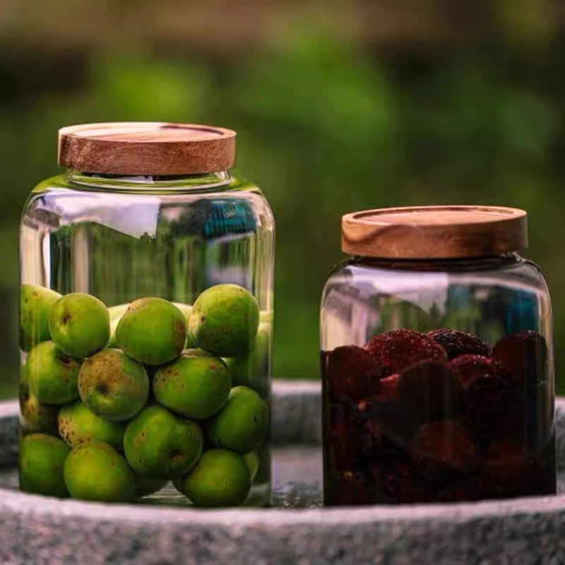 Storage Tank Food Container Bamboo Covered High Borosilicate Food Sealed Glass Tank Kitchen Miscellaneous Grain Organizer Jars 6