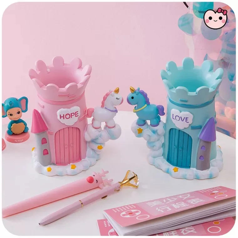 

Cute Unicorn Pen Holder Girls Cartoon Resin Pencil Storage Box Stationery Gift Student Desk Makeup Brush Organizer Supplies