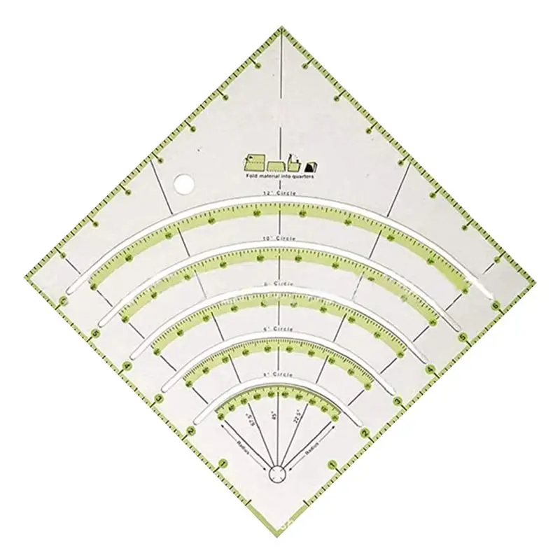 

Arcs & Fans Quilt Circle Cutter Ruler,Multifunctional Arc Cutting Patchwork Ruler DIY Tools with Double Colored Lines fo
