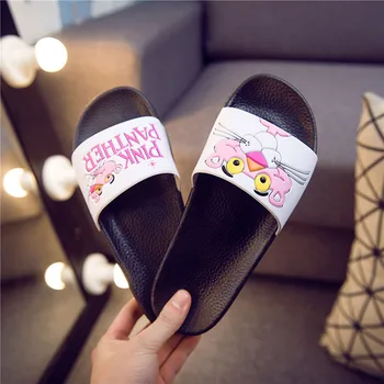 

2019 Women Slippers Summer Cartoon Sandal Slides Outdoor Pink Panther Non-slip Bathroom Slippers Beach Girls Shoes slippers