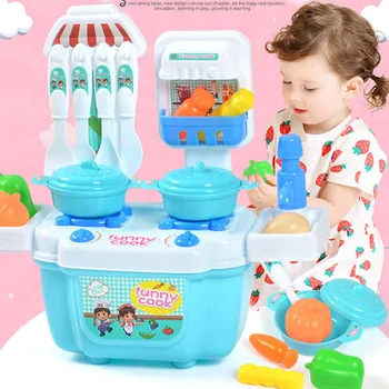 

1 Set 22pc Cartoon small kitchen Children Girl Toy Role Play Mini Simulation Kitchenware Tableware Cookware New 2020