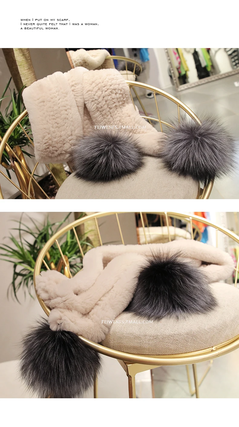 Winter Warm Rex Rabbit Fur Woven Big Hair Ball Scarf Encryption Thickening Fur Scarf Bib
