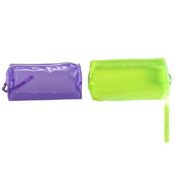 

2 Pcs Transparent Pencil Cases Zipper School Girl Cute Pencil Cases 19.5X 6 X 9Cm, Yellow & Purple