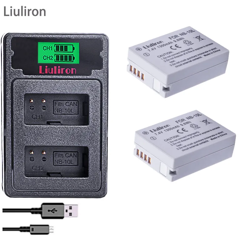 

2x high quatity NB-10L NB10L NB 10L Battery + Dual Charger Kit for Canon G15 G1X G16 SX50 SX40 G3X SX40HS SX50HS SX60HS camera