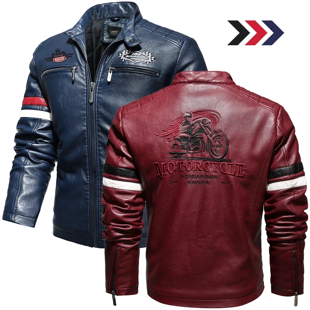 2021 chaqueta de invierno de cuero de los hombres chaqueta de la motocicleta de bordado cremallera abrigo ropa de calle de moda para hombre abrigo negro chaqueta y Abrigos Hombre