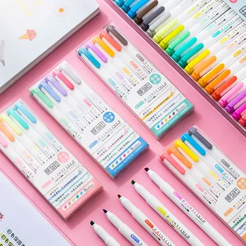 

5pcs/25pcs Fluorescent Color Point Liner Pen Set Soft Touch Dual-side Fine Line Bold Marker Art Pens Drawing Highlight A6011