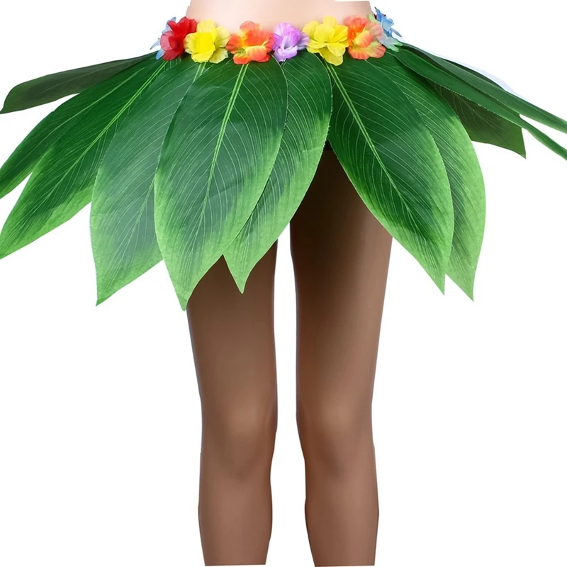 Elastic Ti Leaf Hula Skirt With Hibiscus Flower Leis 5Pcs Pack Luau Party Supplies Hawaiian Costume Set Amazing Party Favors Dec