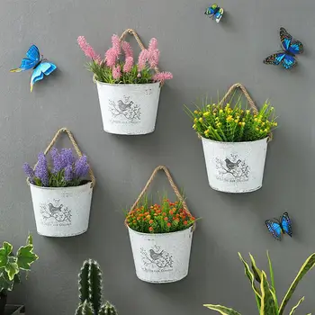 

Succulent Green Radish Pot Semi-circular Wall-mounted Tin Flower Pot Hanging Thick Waterproof Smudged Old Flower Container