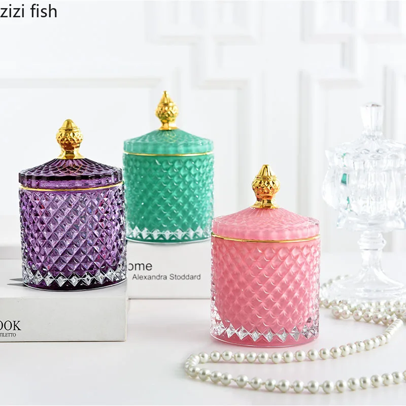 Glass Storage Jars Retro Aroma Candle Jar Jewelry Storage Box Crown Decorative Crystal Jar with Lid Spice Organizer