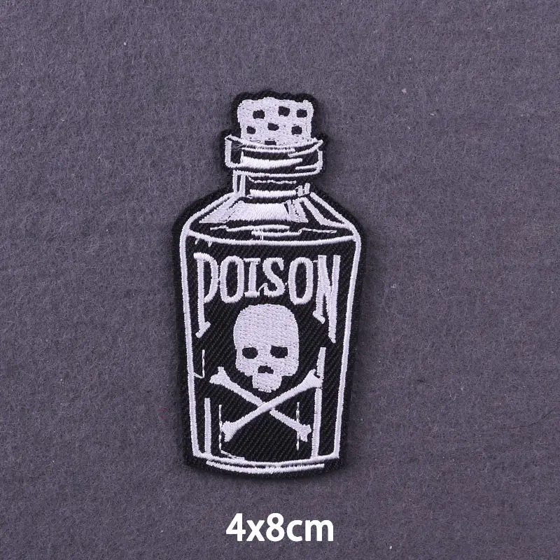 Biker Skeleton Iron On Patches Poison Lantern Man Cool Embroidery Patch  Clothes Stickers Rock Freddie Mercury Applique Badge