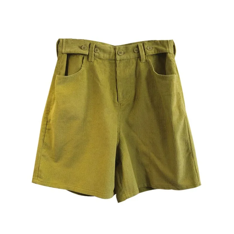 yellow green Вельветовая короткая штаны на весну и осень, новинка, женские свободные повседневные хлопковые шорты желтого, зеленого цвета и цвета хаки - Цвет: yellow green