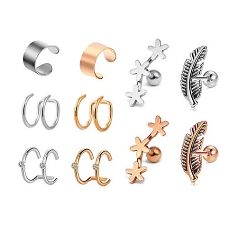 JFORYOU из нержавеющей стали Tragus спиральный для хряща Daith Rook серьги-гвоздики ушные манжеты для женщин девушек пирсинг ювелирные изделия - Окраска металла: Родиевое покрытие