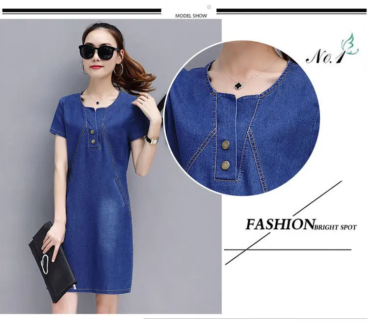 New Women Dresses Summer Style Denim Dresses Robe Femme Ete Short Sleeve Vaquero Vestidos Mujer 2018 Casual Large Size Dress For Women  (2)