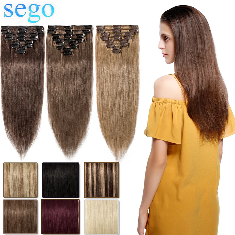 SEGO 8"-24" 45g-75g Straight Clip In Human Hair Extensions 8pc/set Natural Non-Remy  Hair Clip Ins Brazilian Hair