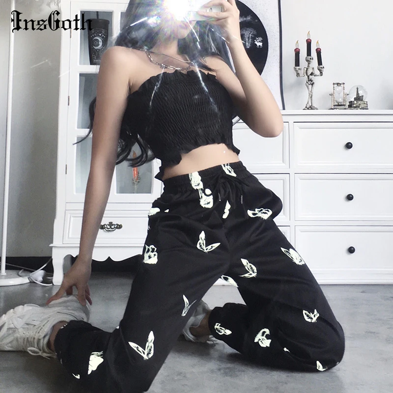 InsGoth Black Harem Pants Women Gothic Butterf Printed Long Trouser Casual Streetwear Punk Female Reflective Pants Loose Trouser InsGoth Black Harem Pants Women Gothic Butterf Printed Long Trouser Casual Streetwear Punk Female Reflective Pants Loose Trouser
