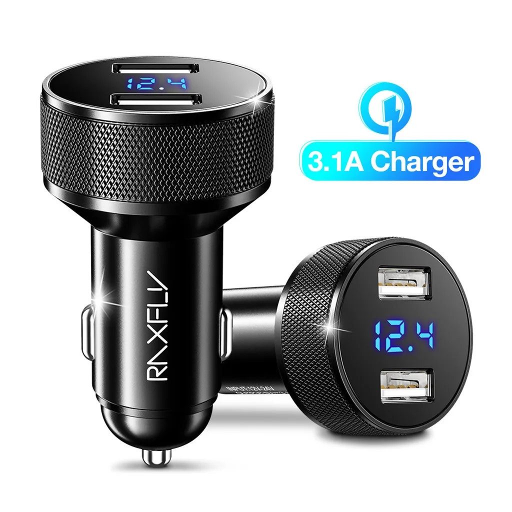 3.1A Dual USB Автомобильное зарядное устройство для iphone 11/pro/max 2 порта ЖК-дисплей зарядное устройство в автомобиль для xiaomi huawei прикуриватель
