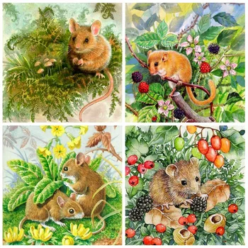

Huacan Mouse Diamond Painting Full Animal Embroidery Cross Stitch Plant Mosaic Farmhouse Home Decor Diamond Art