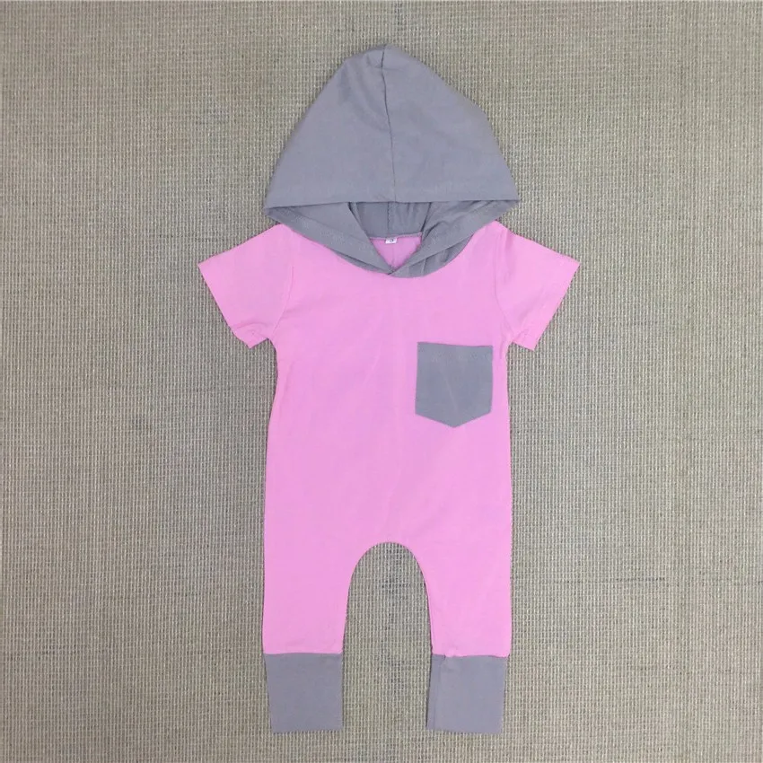 Pink Мальчиков летом пошел новорожденных детей с коротким рукавом простую пижаму комбинезон черно- серой playsuits для новорожденных новых - Цвет: Pink
